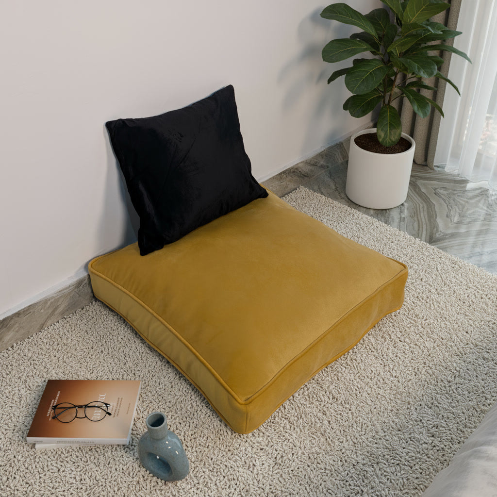 Velvet Yellow Floor Cushion